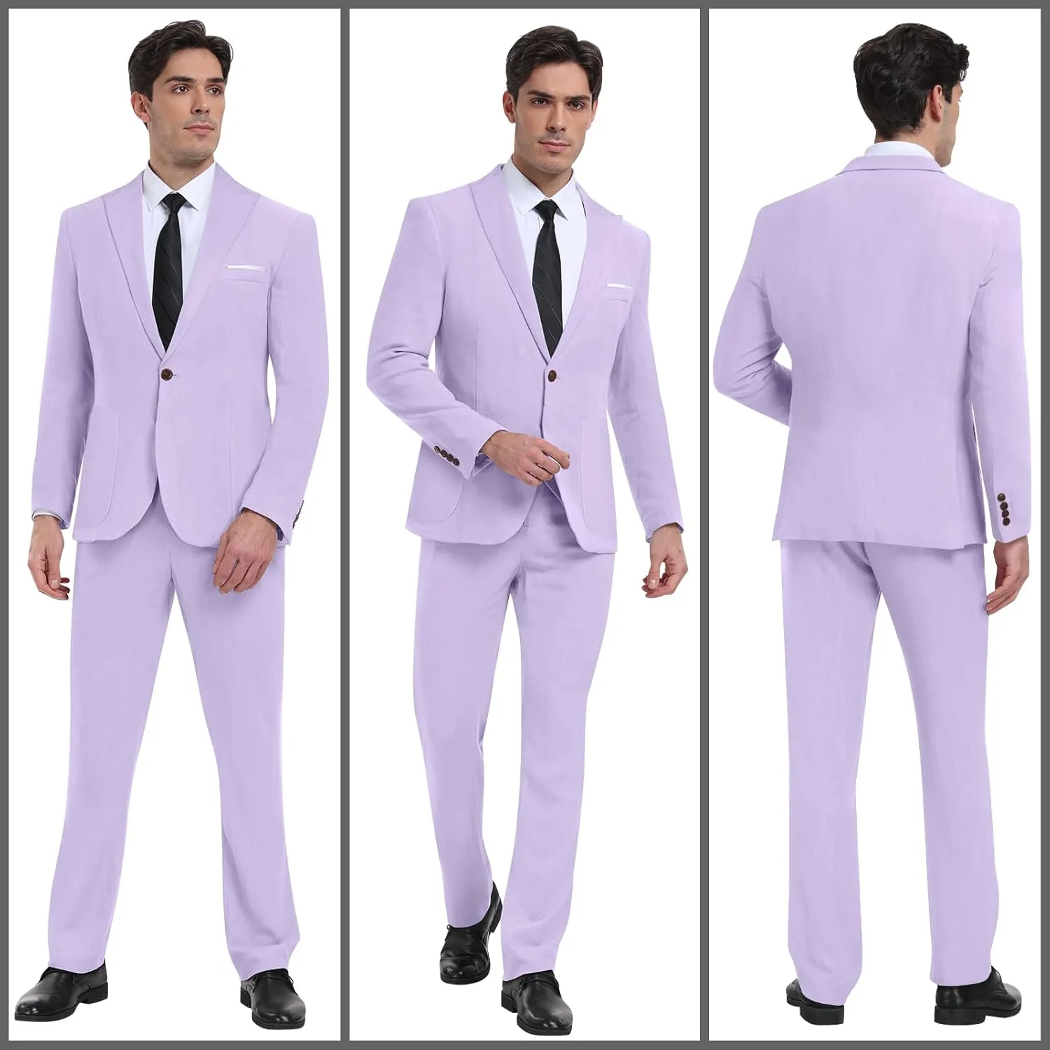 Linen Men Suit Set Casual Tuxedo 2 Piece Regular Fit Blazer One Button Solid Jacket and Pants for Prom Wedding Party