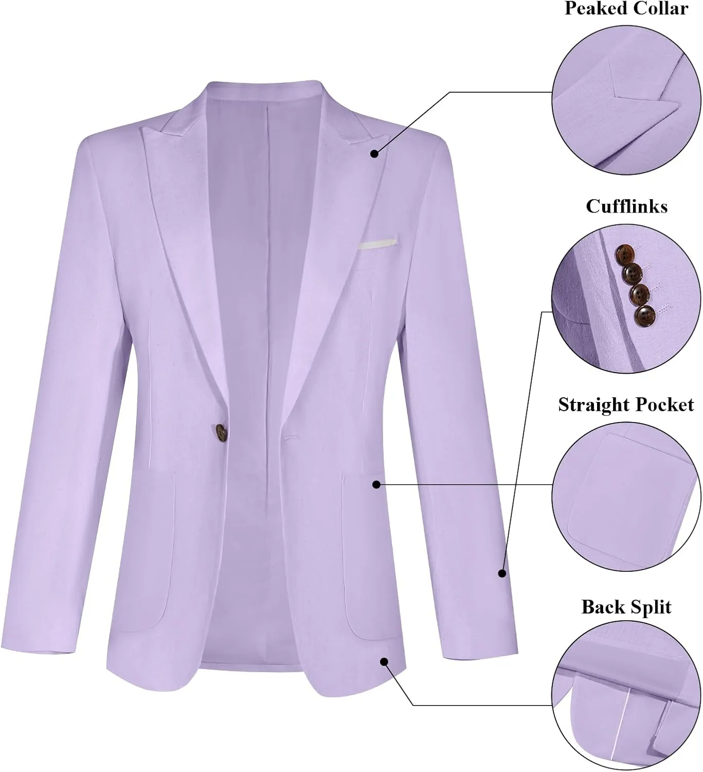 Linen Men Suit Set Casual Tuxedo 2 Piece Regular Fit Blazer One Button Solid Jacket and Pants for Prom Wedding Party