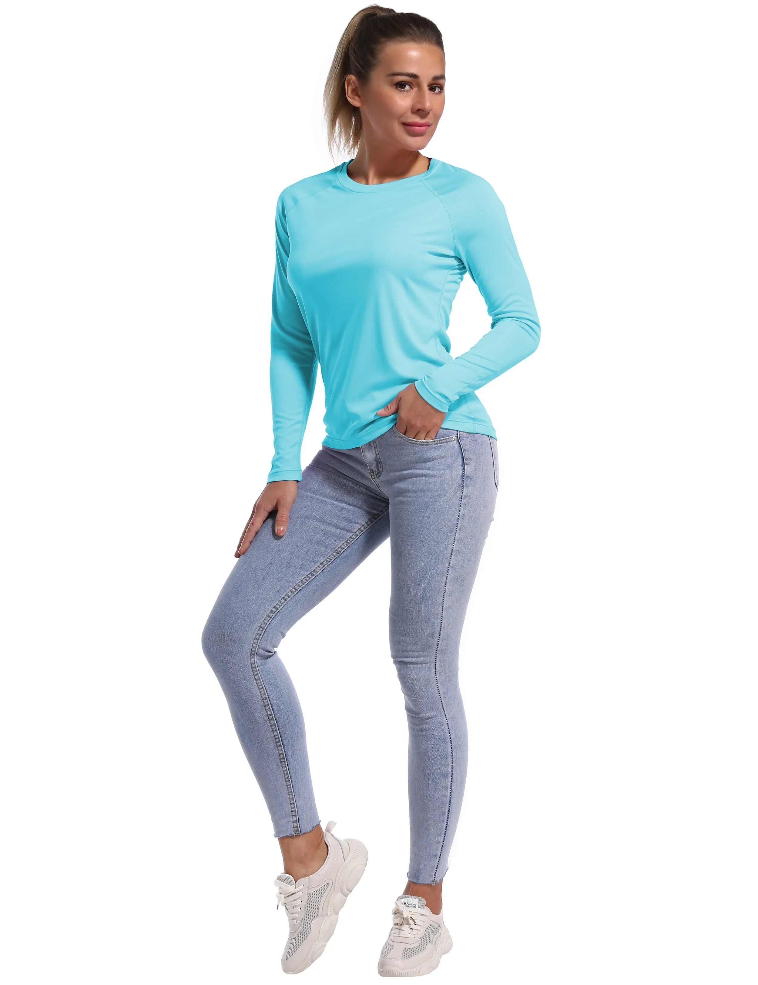 Long Sleeve Athletic Shirts blue_Plus Size