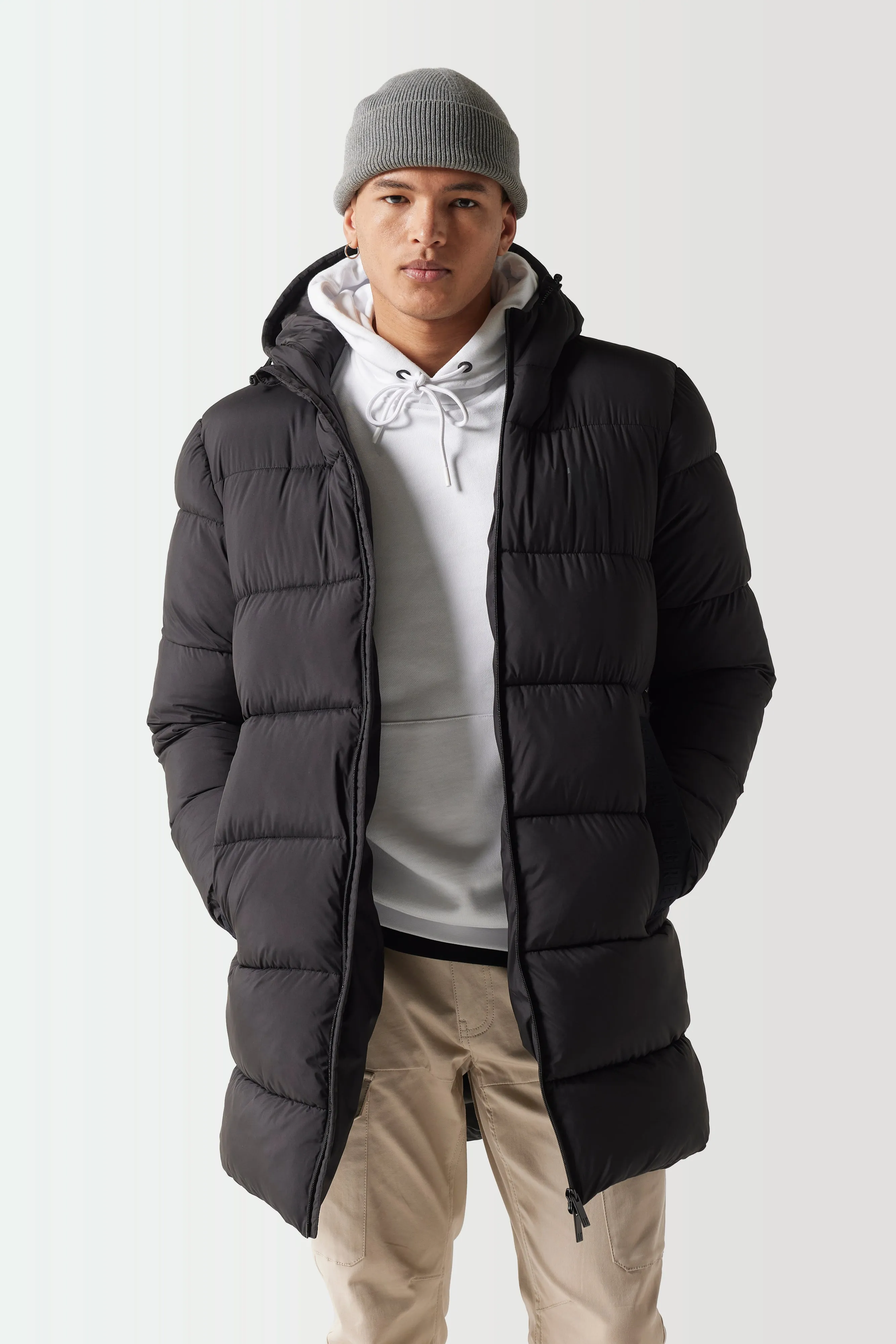Longline Puffer Jacket - Black