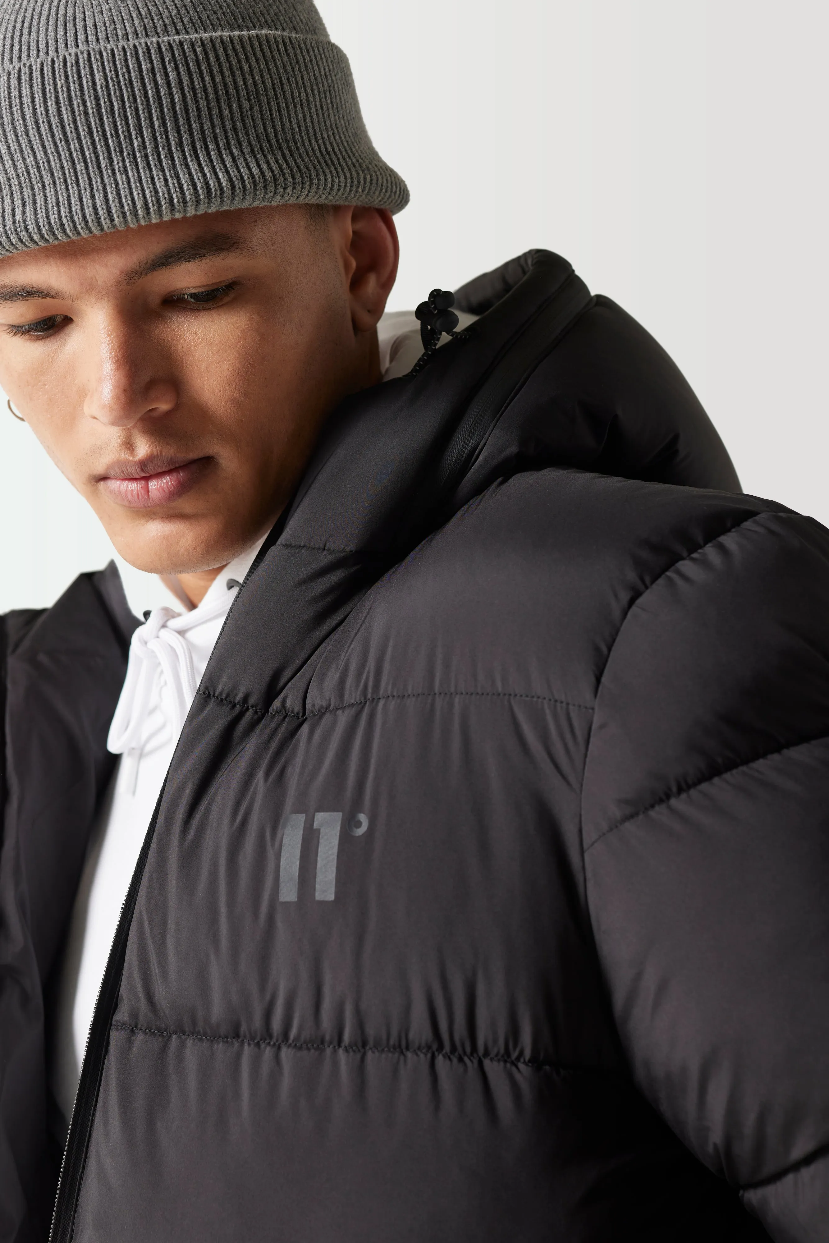 Longline Puffer Jacket - Black