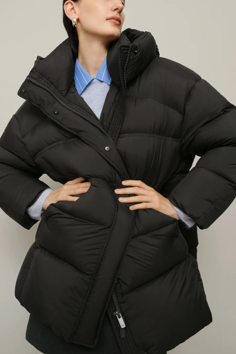 Longline Puffer Jacket Black