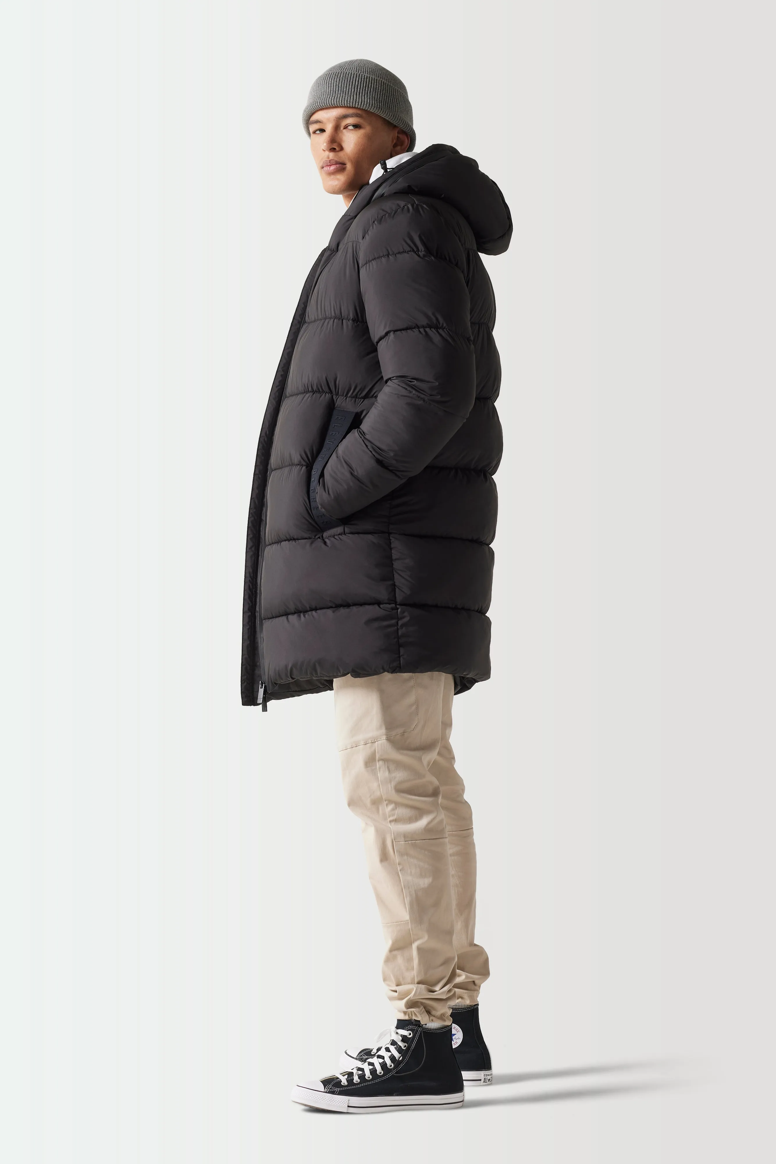 Longline Puffer Jacket - Black