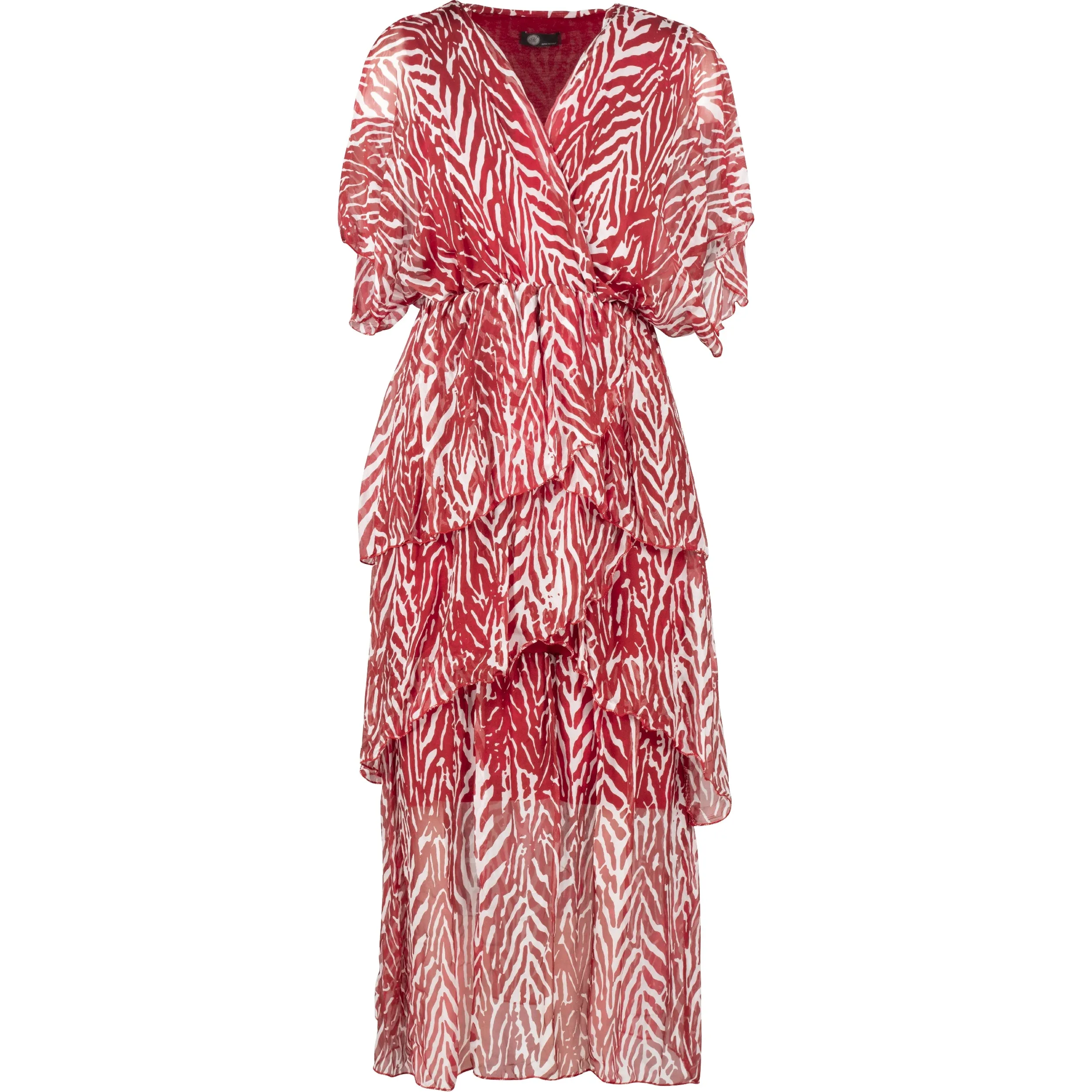 M Made in Italy – Printed V-Neck Dress With Flowing Cap-Sleeves