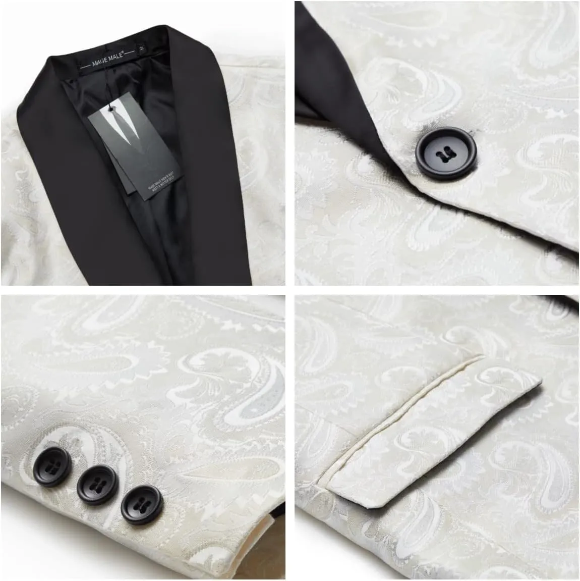 MAGE MALE Men's 2 Piece Slim Fit Floral Tuxedo Suit Paisley Peak Lapel One Button Single Breasted Suit Jacket Pants Set