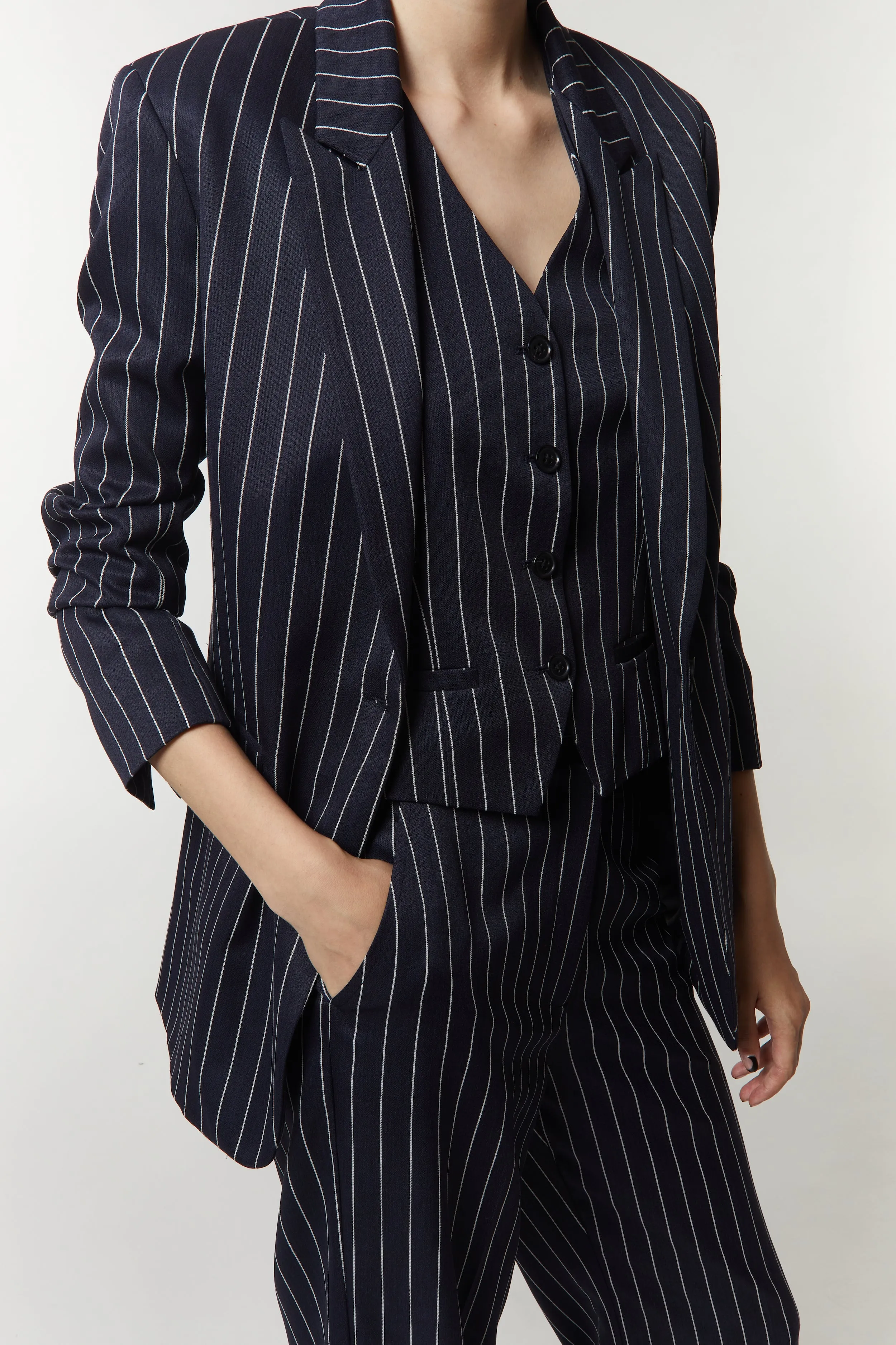 Maude Pinstripe Waistcoat, Navy Pinstripe