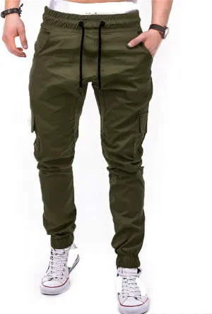 Men Slim Fit Casual Jogger Athletic Long Pant Hip Hop Chino Pocket Trousers Drawstring Outdoor Work Military Tactical Pants (Green,Medium)