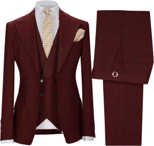 Mens 3 Piece Suit Solid Two Button Slim Fit Peak Lapel Tuxedo Set for Wedding Business Party Blazer Vest Pants Set