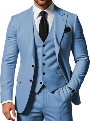 Men's 3 Piece Suits Slim Fit Peak Lapel 2 Button Blazer Jacket Vest Pants Set Wedding Business Prom Party Suit