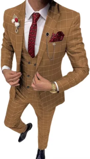 Men's Suit Slim Fit 3 Piece Plaid Suits for Men Checked Tuxedo Suit Men Formal Plaid Blazer Vest Pants Set