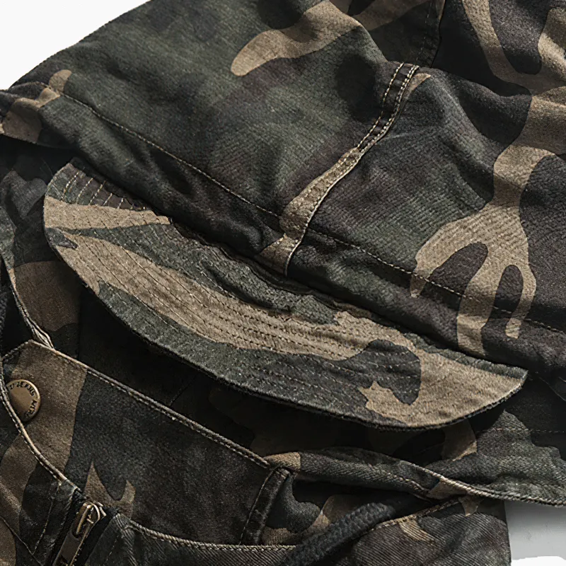 Military Zipper Camouflage Hoodie for Men / Tactical Loose Male Clothes with Pockets
