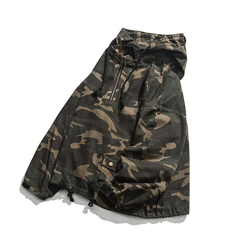 Military Zipper Camouflage Hoodie for Men / Tactical Loose Male Clothes with Pockets