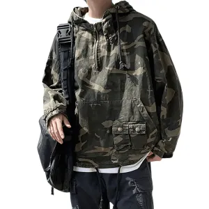 Military Zipper Camouflage Hoodie for Men / Tactical Loose Male Clothes with Pockets