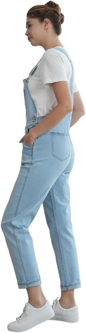 MONTVOO Women's Overalls Jeans Loose Fit Bib Denim Jumpsuit Casual Buckles Adjustable Straps Blue Classic Overall