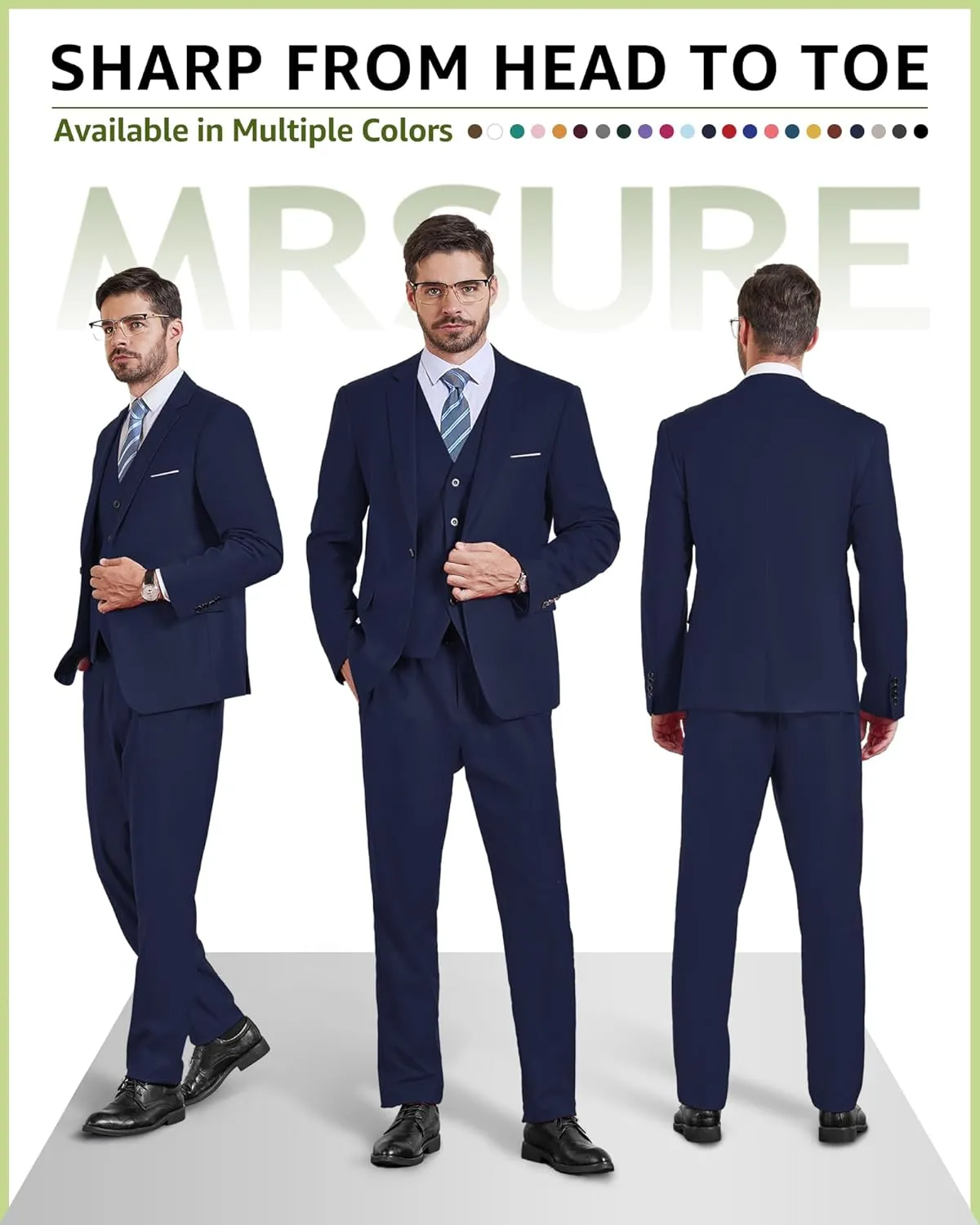 MrSure Mens 3 Pieces Suit, Slim Fit Tuxedo with One Button, Jacket Vest Pants & Tie Set for Party, Wedding and Business