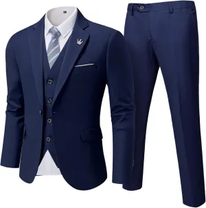 MrSure Mens 3 Pieces Suit, Slim Fit Tuxedo with One Button, Jacket Vest Pants & Tie Set for Party, Wedding and Business