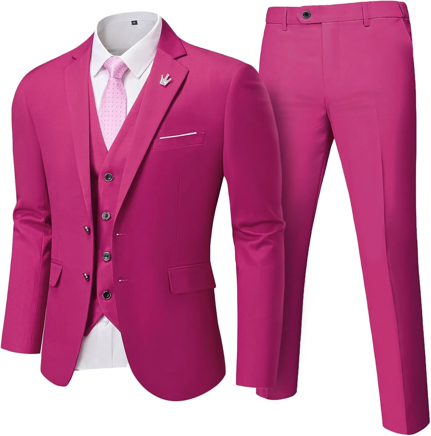 MrSure Men's 3 Pieces Suit, Solid Slim Fit Two Buttons Blazer Set, Jacket Vest Pants with Tie for Wedding Party Business