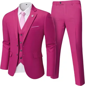 MrSure Men's 3 Pieces Suit, Solid Slim Fit Two Buttons Blazer Set, Jacket Vest Pants with Tie for Wedding Party Business