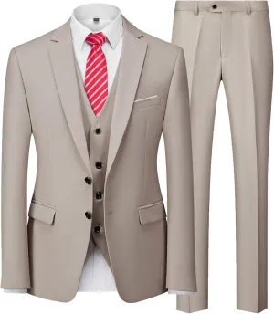 MY'S Men's Slim Fit 3 Pieces Suit, Two Buttons Solid Jacket Pants Set with Tie for Wedding Party Business Prom