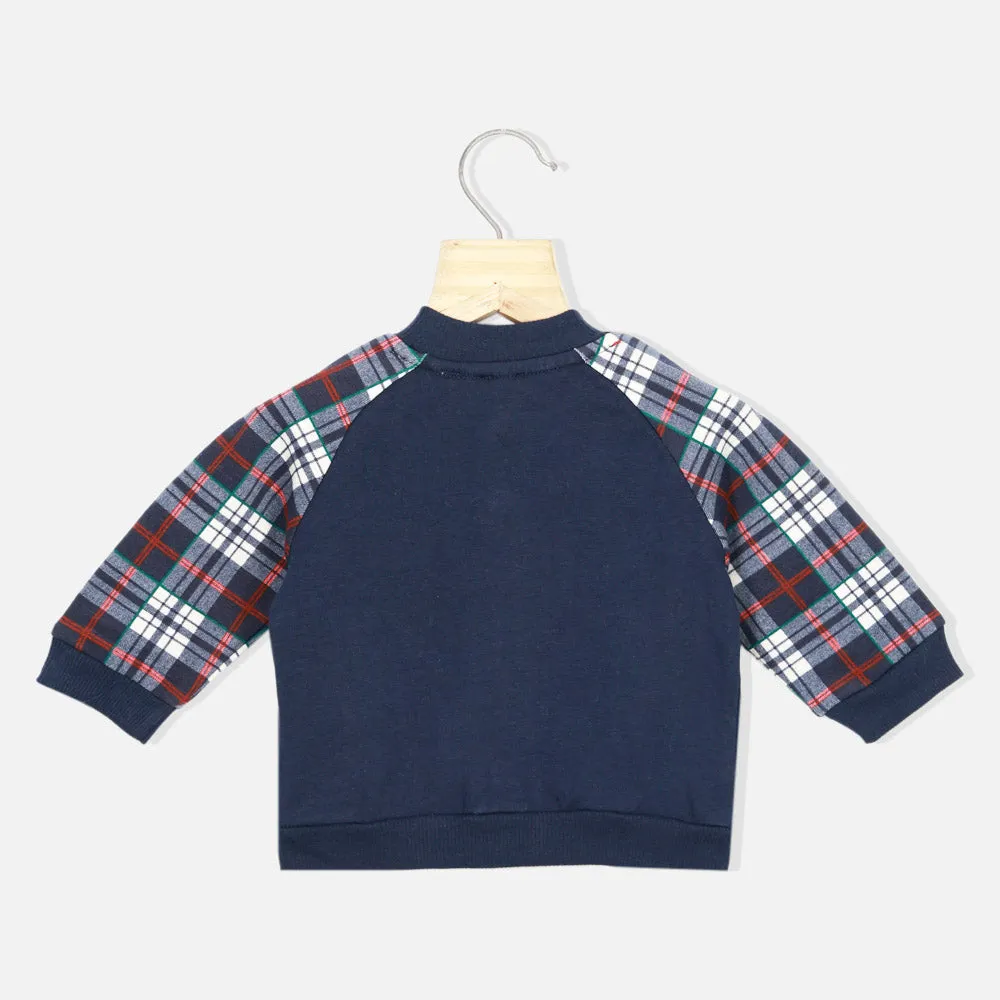 Navy Blue Checked Sleeves Jacket