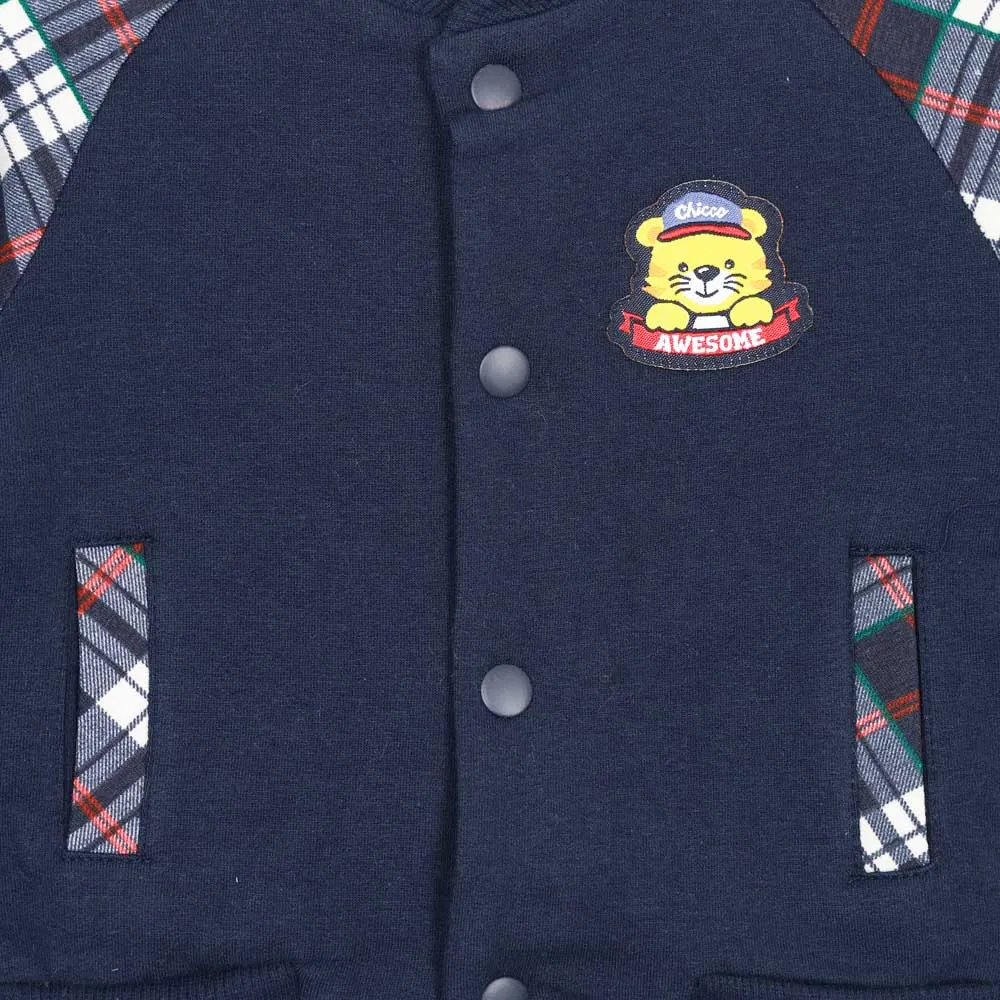 Navy Blue Checked Sleeves Jacket