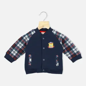 Navy Blue Checked Sleeves Jacket