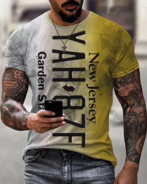 Nj License Plate Print Casual T-Shirt