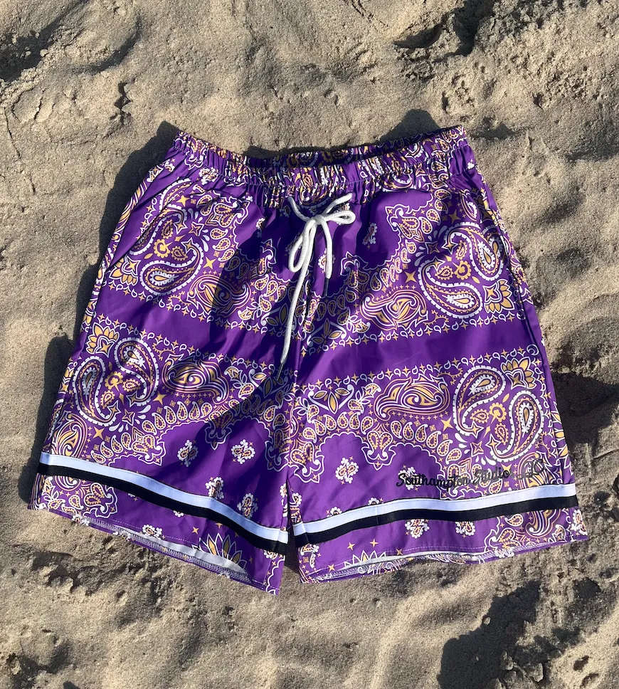 Paisley Print Board Shorts - Purple