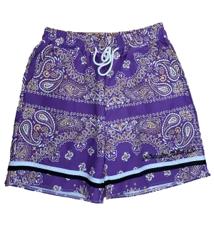 Paisley Print Board Shorts - Purple