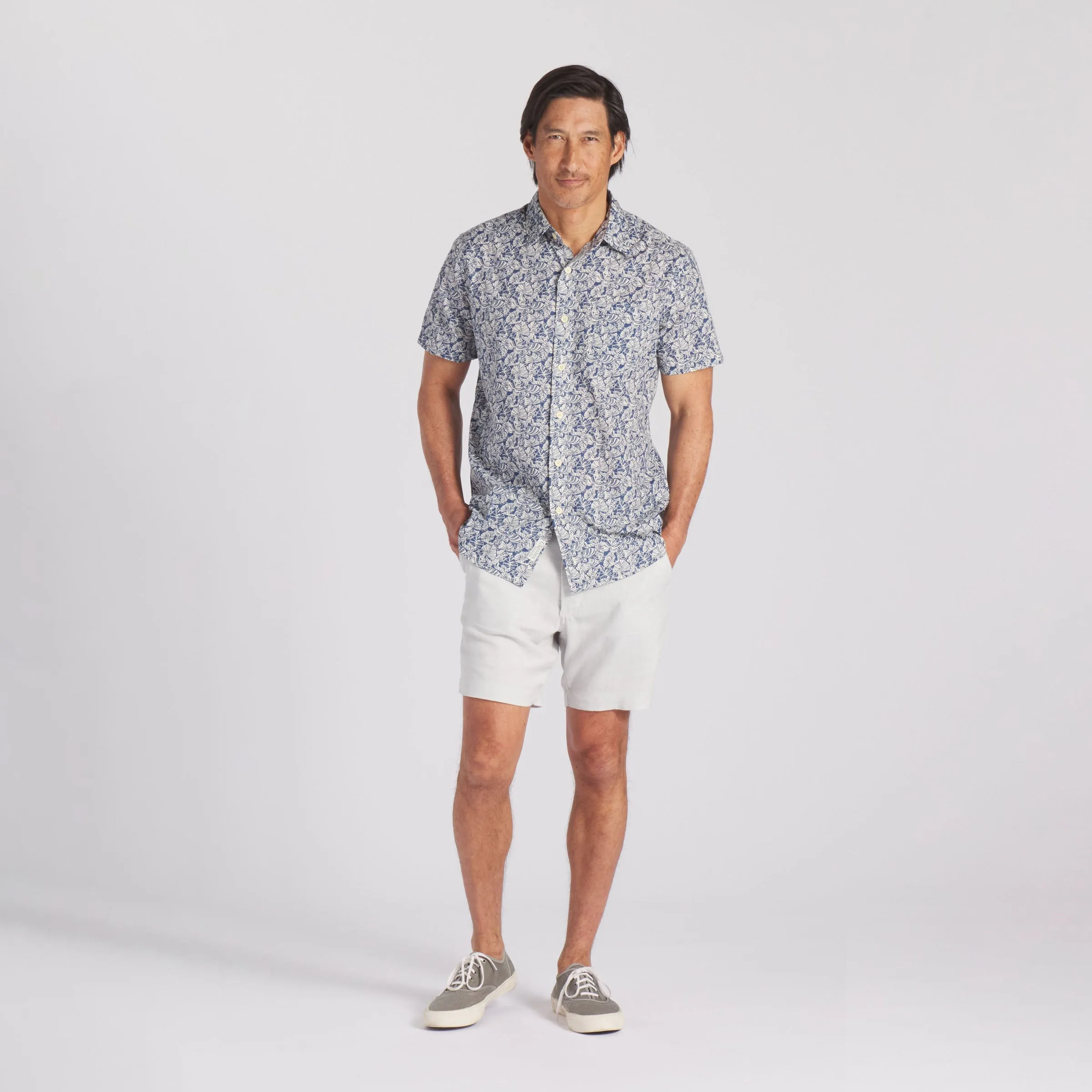 Printed Lightweight Poplin Shirt - Retro Tropical Print