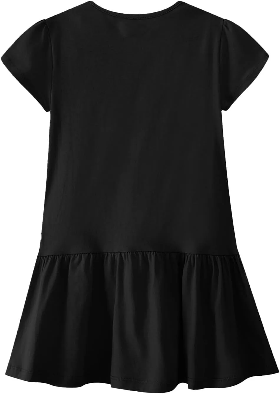 PTOLOCIF Mini Dress for Women 20525 Casual Summer Crewneck T Shirt Dress Plain Short Sleeve Ruffle Hem Loose Mini Dresses