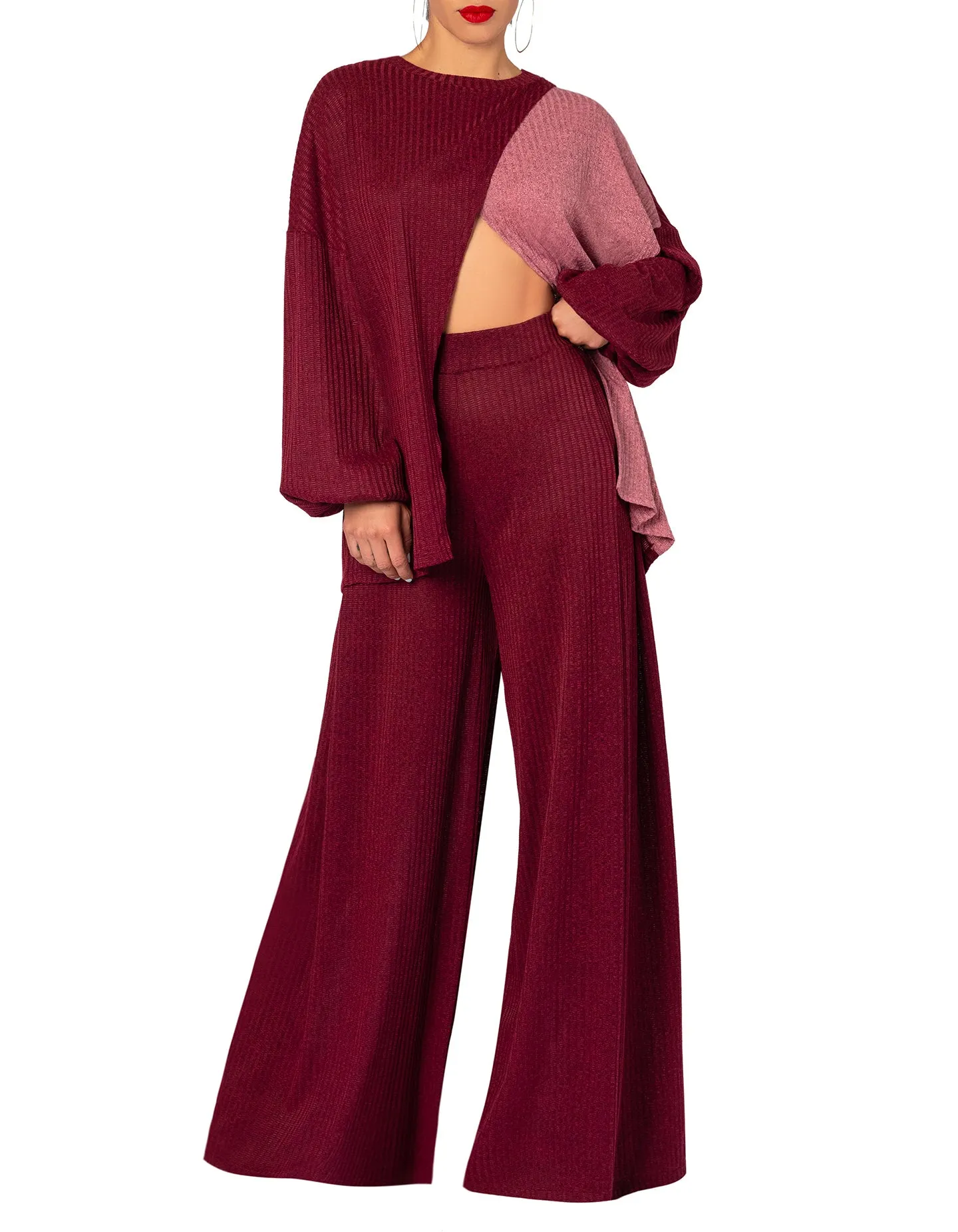 "Amal" Mauve/Burgundy Color Block Top