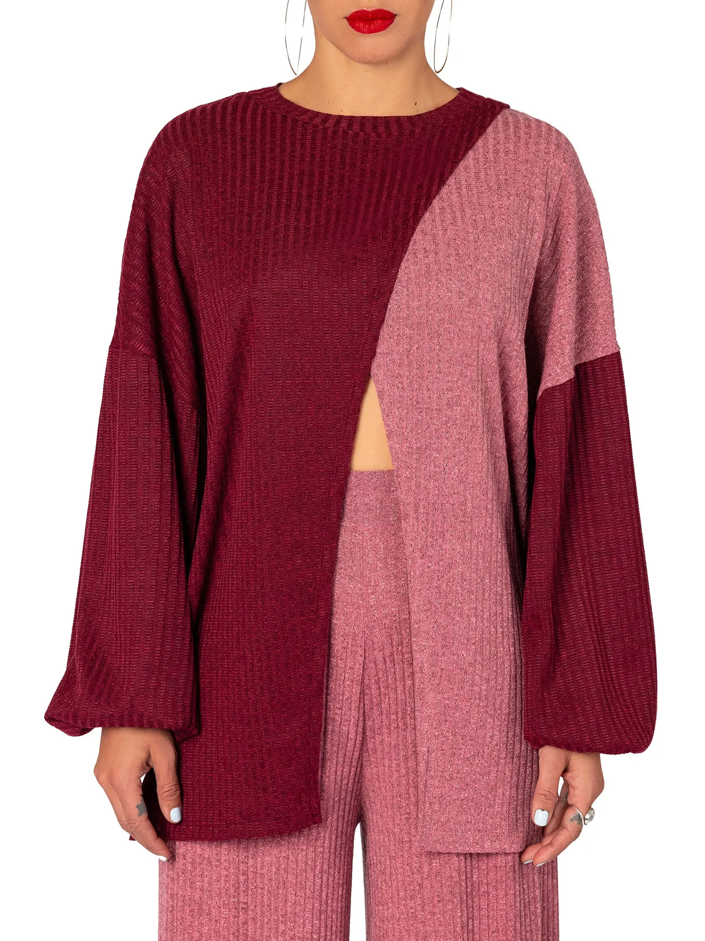"Amal" Mauve/Burgundy Color Block Top
