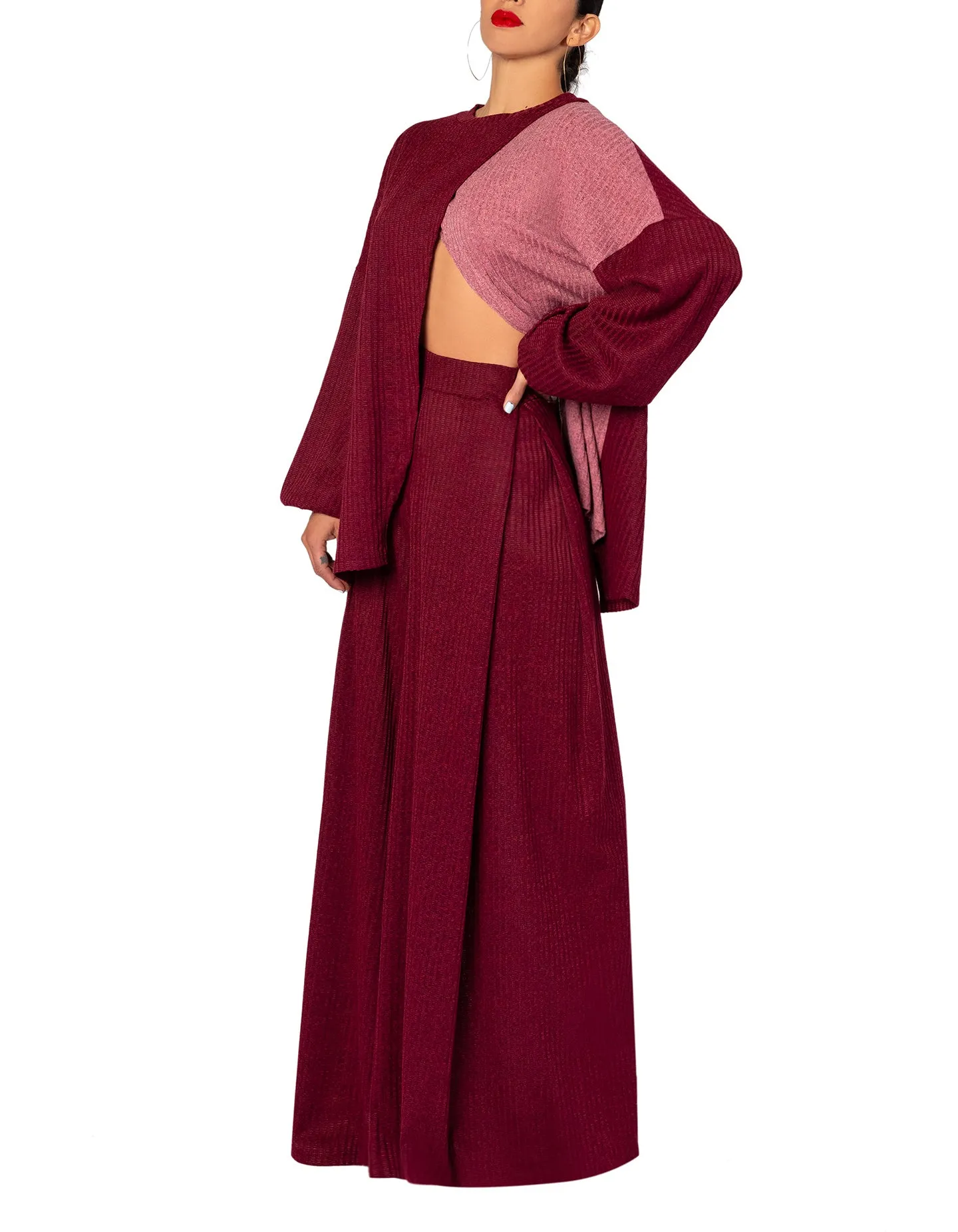 "Amal" Mauve/Burgundy Color Block Top