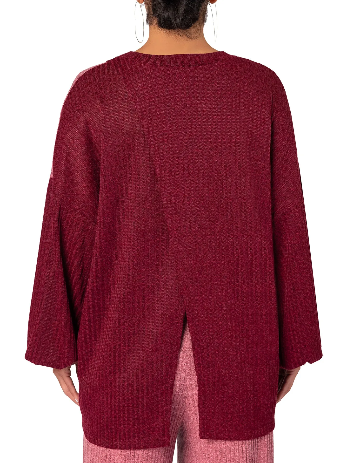 "Amal" Mauve/Burgundy Color Block Top