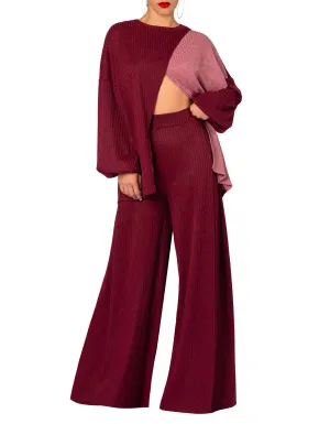 "Amal" Mauve/Burgundy Color Block Top