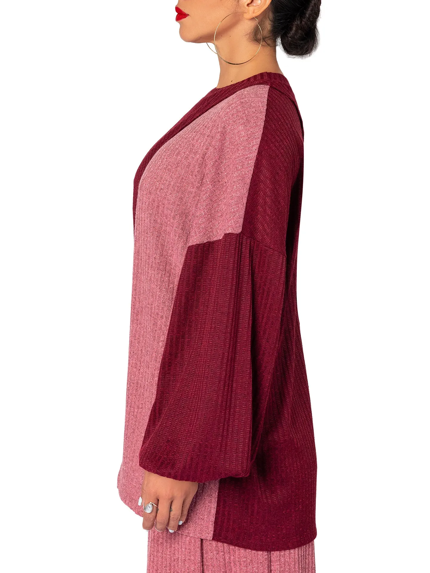 "Amal" Mauve/Burgundy Color Block Top