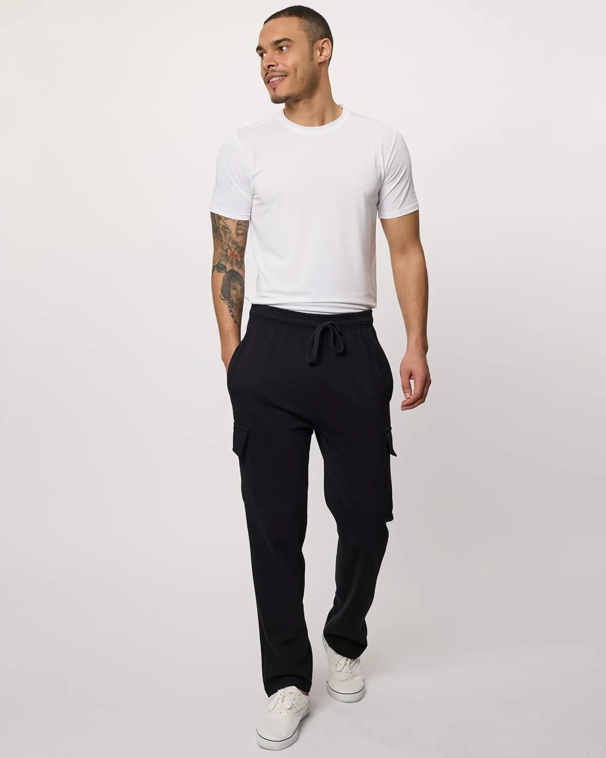 Real Essentials 3 Pack: Men's Tech Fleece Open Bottom Cargo Sweatpants with Pockets (Available in Big & Tall)