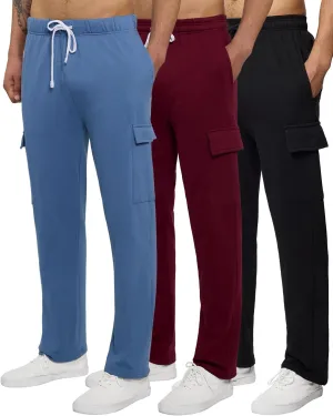 Real Essentials 3 Pack: Men's Tech Fleece Open Bottom Cargo Sweatpants with Pockets (Available in Big & Tall)