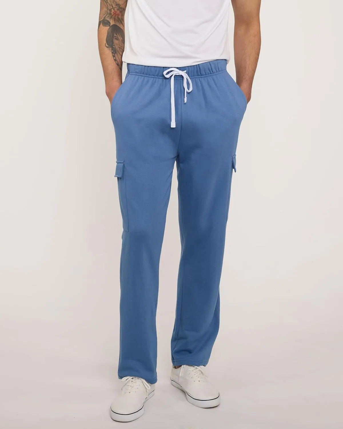 Real Essentials 3 Pack: Men's Tech Fleece Open Bottom Cargo Sweatpants with Pockets (Available in Big & Tall)