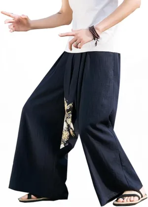 Seidarise Men's Wide Leg Casual Harem Linen Japanese Yoga Harem Pants Hip hop Joggers Baggy Navy