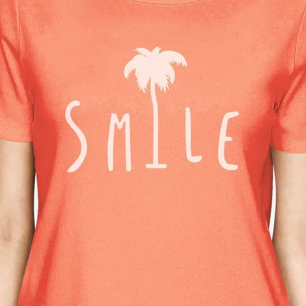 Smile Palm Tree Peach Womens Summer Lightweight Cotton Tshirt Gifts