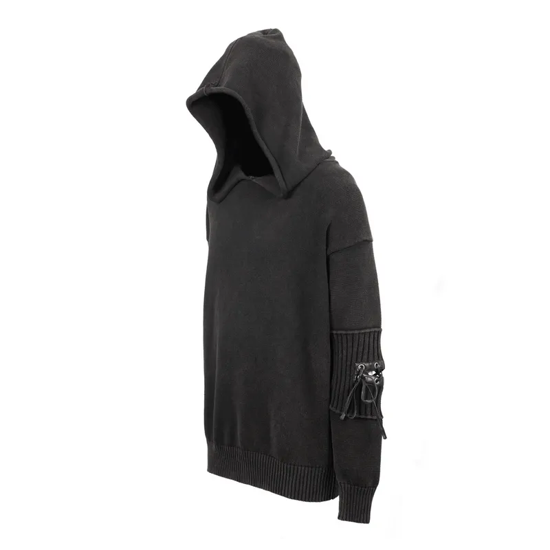 Steampunk Long Sleeves Hooded Sweater / Men's Loose Hoodie with Lace up on Sleeves