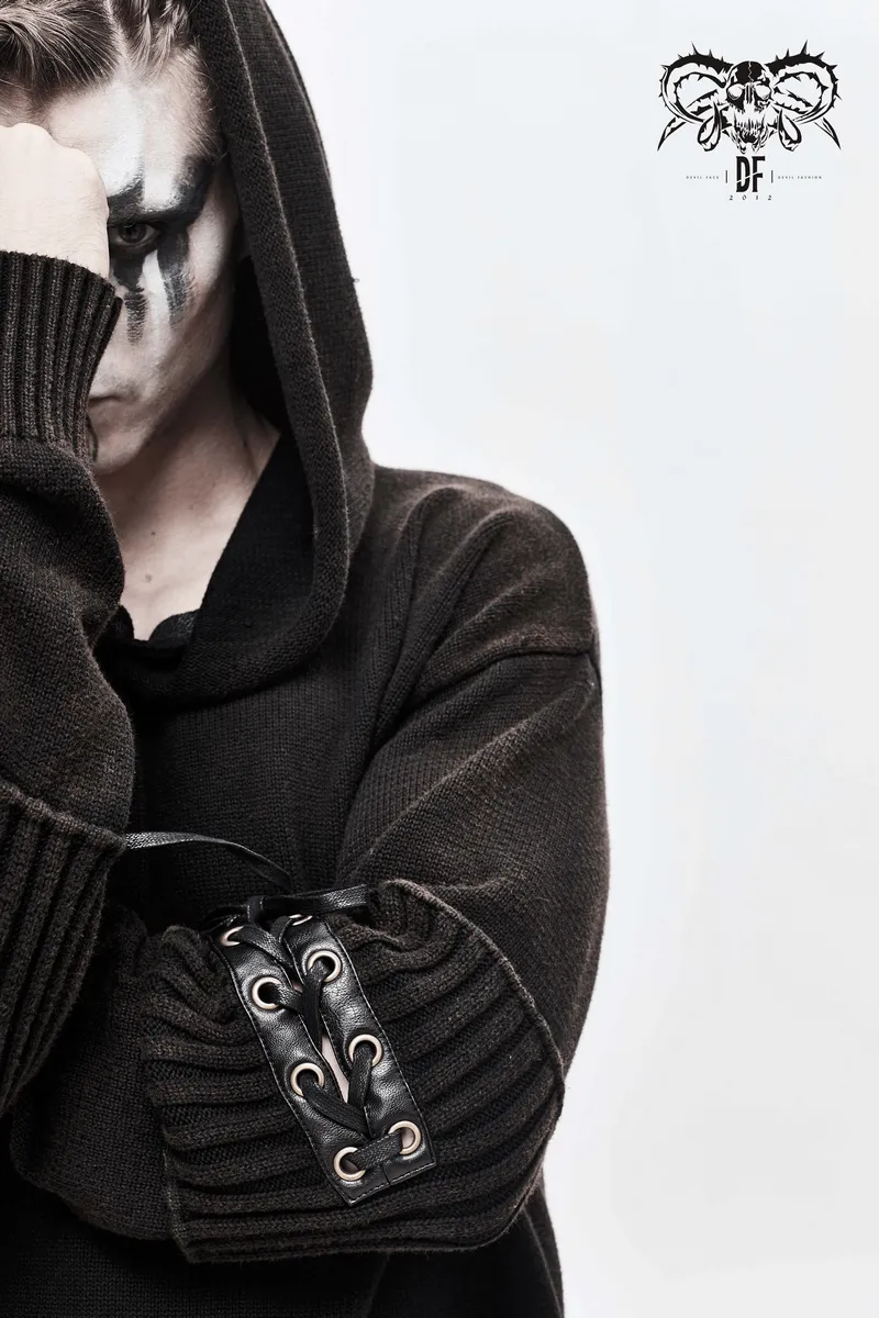 Steampunk Long Sleeves Hooded Sweater / Men's Loose Hoodie with Lace up on Sleeves