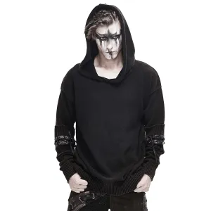 Steampunk Long Sleeves Hooded Sweater / Men's Loose Hoodie with Lace up on Sleeves