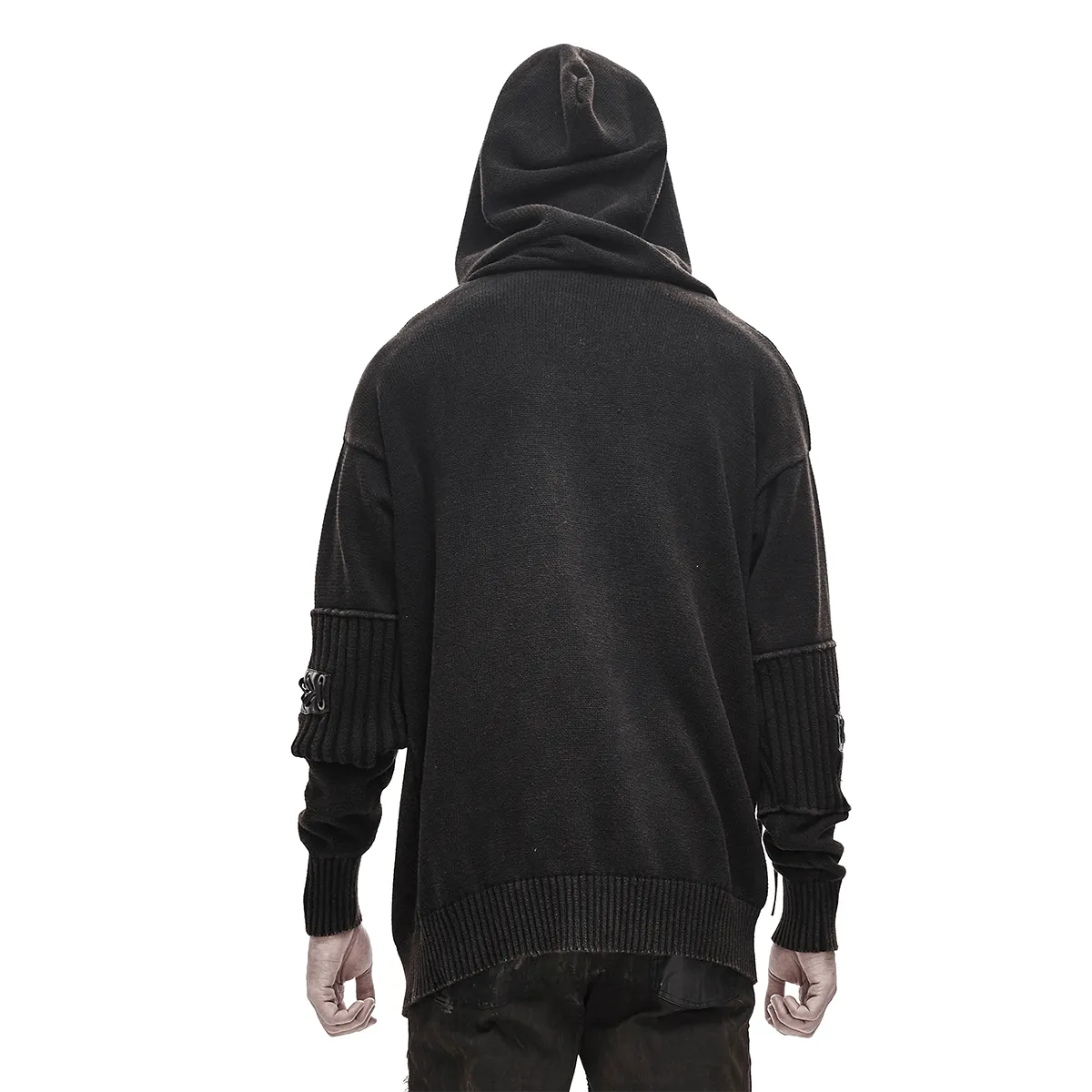 Steampunk Long Sleeves Hooded Sweater / Men's Loose Hoodie with Lace up on Sleeves
