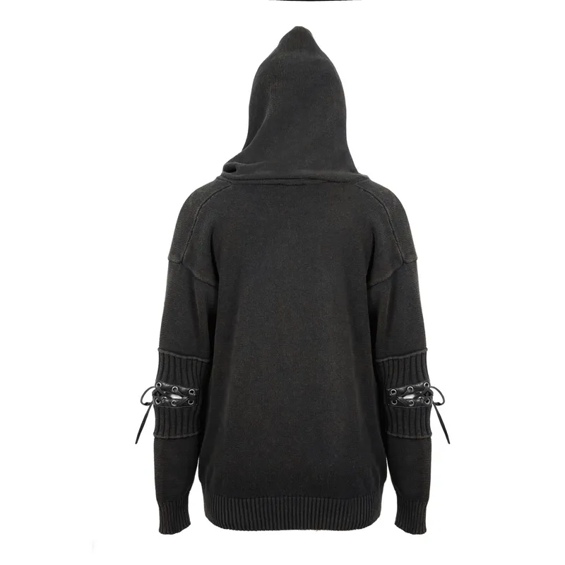 Steampunk Long Sleeves Hooded Sweater / Men's Loose Hoodie with Lace up on Sleeves