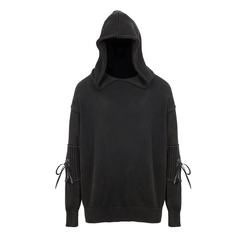 Steampunk Long Sleeves Hooded Sweater / Men's Loose Hoodie with Lace up on Sleeves