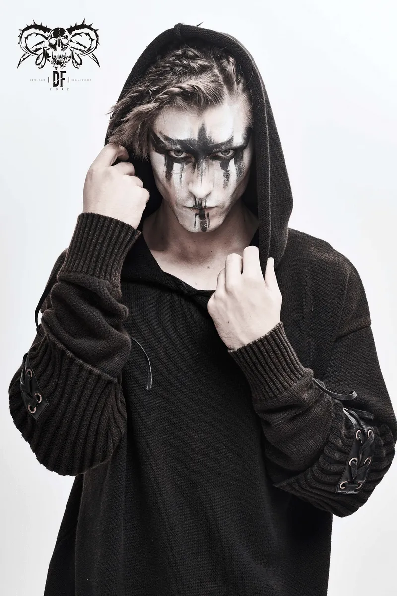 Steampunk Long Sleeves Hooded Sweater / Men's Loose Hoodie with Lace up on Sleeves