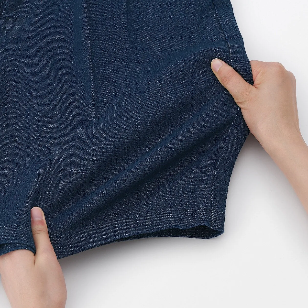 Stretch Denim Pleated Bermuda Shorts